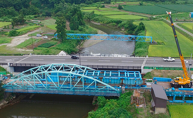一般国道404号鷺之島拡幅鷺之島橋旧橋上部工撤去工事